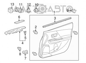 Обшивка двери карточкапередняя правая Toyota Prius V 12-17 кожа тем-сер под динам JBL, дефек кожи