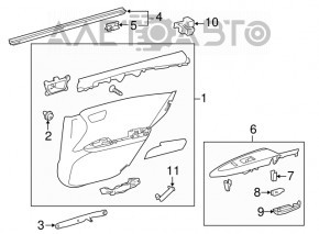 Capacul ușii spate dreapta Toyota Avalon 13-18 negru cu inserție bej, zgârietură.