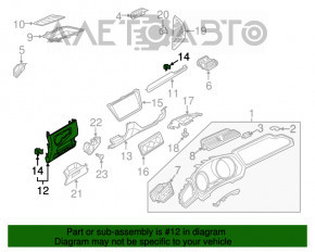 Capacul torpedoului pentru genunchii șoferului asamblat VW Tiguan 18- negru, cu suporturi rupte.