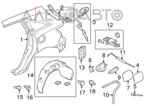 Aripa spate dreapta a un sfert de Acura MDX 14-20, neagra, tăiată