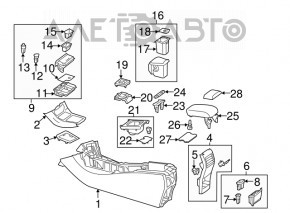 Consola centrală cu cotieră și suporturi pentru pahare pentru Mercedes CLA 14-19, negru, piele, zgâriată