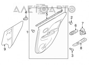 Capacul ușii, cartela din spate stânga Nissan Versa 12-19 SUA negru sub mâner, zgârieturi.