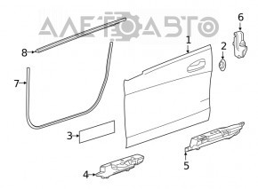 Ușă asamblată față stânga Mercedes CLA 14-19 keyless, grafit 787, cu difuzor (Harman/Kardon)