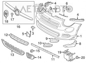 Grila inferioară a barei de protecție față a Fiat 500X 16-18 pre-restilizare, plastic uzat.