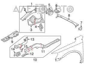 Partea din față dreapta a VW Passat b8 16-19 SUA, albastră, cu stâlp central, fără longeron, zdrobită, lovită.