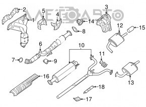 Colectorul de evacuare cu catalizator pentru Nissan Rogue 14-20 tip 1 are șuruburi rupte.