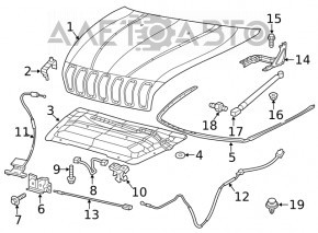 Ручка открытия замка капота подкапотная Jeep Cherokee KL 14-18 с тросиком OEM