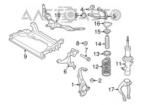 Maneta superioară din față stânga Infiniti G25 G35 G37 4d 06-14 RWD cu silentbloc rupt.