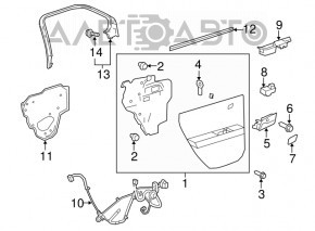 Capacul ușii spate stânga Chevrolet Equinox 10-17 negru cu inserție de piele gri, cotier de cauciuc.