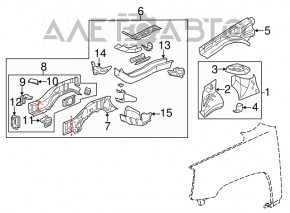 Panoul frontal stânga Chevrolet Equinox 10-17 roșu WA573Q, longeron și suport