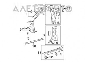 Capacul pragului din spate stânga pentru Toyota Sienna 11-14, gri, ușor șters.