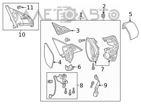 Зеркало боковое правое Honda Civic X FC 16-21 3 пина, черное