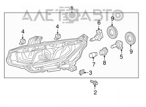 Фара передняя левая голая Honda Civic X FC 16-18 галоген