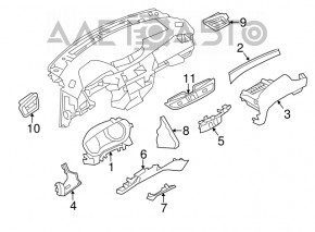 Capacul genunchiului șoferului Nissan Rogue 14-20 negru, tip 2, prindere ruptă, lipsă capac, zgârieturi