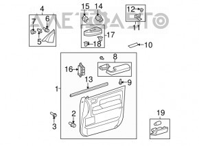 Capacul ușii, cartela frontală stânga Toyota Sequoia 08-16 negru cu inserție argintie.