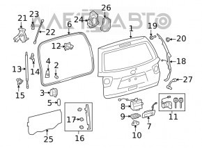 Ușa portbagajului goală Toyota Sequoia 08-16 sub spoiler, argintie 1D6, zgâriată, lovită.