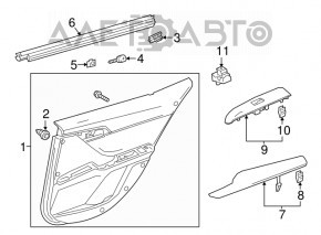 Capacul usii spate stânga Toyota Camry v70 18- negru închis cu inserție din plastic negru închis, cotiera din cauciuc.