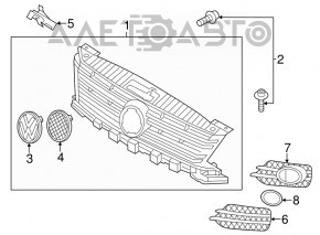 Grila radiatorului asamblată VW Tiguan 12-17 restilizată cu emblemă nouă OEM originală.