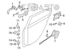 Manerul exterior al ușii din spate dreapta Nissan Versa 12-19 SUA este structurat