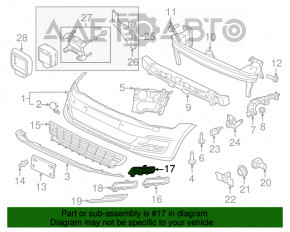 Grila bara stânga VW Golf 15-17 fără crom, sub faruri de ceață, nouă, originală