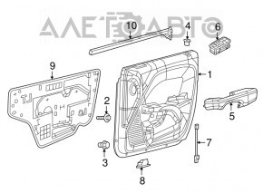 Capacul ușii față dreapta Dodge Challenger 15-19, negru cu inserție neagră, material textil, cotieră din piele, zgârieturi.