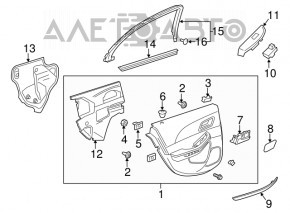 Обшивка двери карточка задняя левая Chevrolet Malibu 13-15 черн, подлокотник кожа