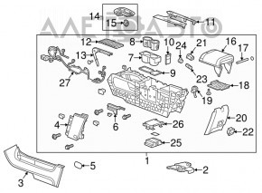 Consola centrală cu cotier și suporturi pentru pahare pentru Chevrolet Malibu 13-15, piele neagră, zgârieturi.