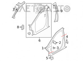 Bara caroserie centrală stânga pentru Dodge Grand Caravan 11-20 este îndoită și tăiată