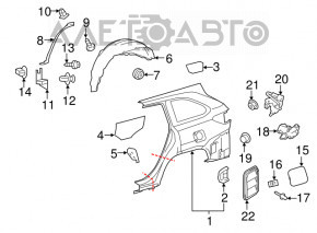 Aripa spate dreapta Toyota Highlander 14-19, argintie, cu două prize