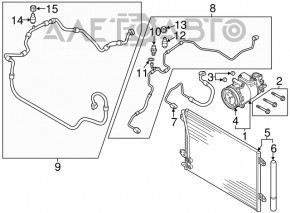 Radiatorul de aer condiționat al condensatorului VW Passat b8 16-19 SUA 1.8T, 3.6T are partiții căzute.