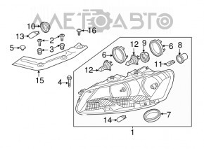 Фара передняя левая VW Passat b7 12-15 USA голая галоген, полез отражатель, мутное стекло внутри, нет крышки