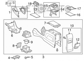 Консоль центральная подлокотник и подстаканники Toyota Prius V 12-14 светло-серая в сборе