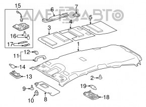 Обшивка потолка Toyota Prius V 12-17 серая, без люка, примят, под чистку