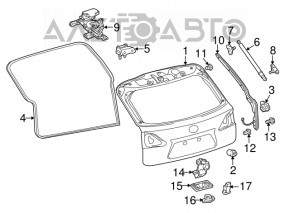 Ușa portbagajului goală cu geam Lexus RX350 RX450h 10-15 grafit 1H9, lovită.