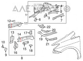 Panoul frontal stânga cu stâlp central pentru Toyota Prius V 12-17, negru, cu longeron îndoit.