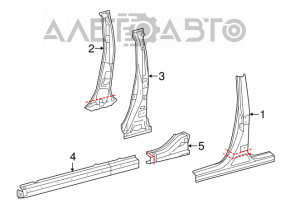 Bara caroseriei centrală dreapta Toyota Camry v55 15-17 SUA non-standard, cleme