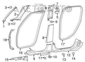 Capacul pragului din spate dreapta pentru Fiat 500L 14- negru, uzat.