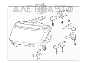 Фара передняя правая голая Jeep Compass 14-16 рест, темная, паутинка