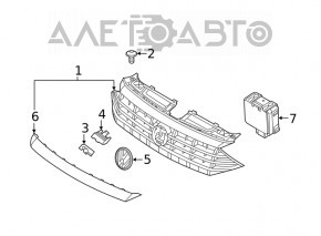 Grila radiatorului VW Jetta 19- fără emblemă, sub radar, suportul este rupt, zgâriat, cromul este deteriorat, îndoit.