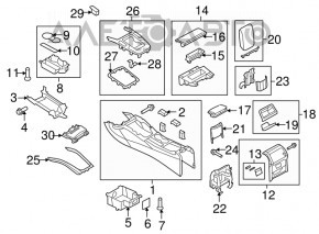 Consola centrală cu cotieră și suporturi pentru pahare Audi A4 B8 13-16 restilizat.