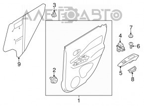 Capacul ușii, cartela din spate stânga Nissan Versa Note 13-19 negru, pentru geamul electric mecanic