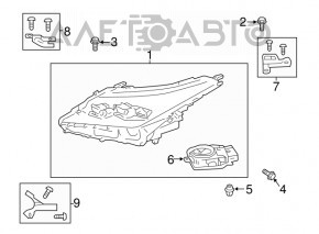 Farul din față dreapta goală Lexus RX350 RX450h 16-19 LED 1 lentilă nouă neoriginală.