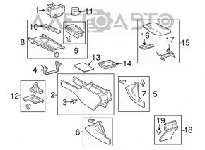 Consola centrală cu cotieră pentru Toyota Camry v40 gri, piele zgâriată, prindere ruptă.