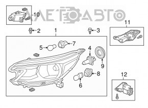 Фара передняя левая голая Honda CRV 12-14 дорест, сломана направляющая, царапины