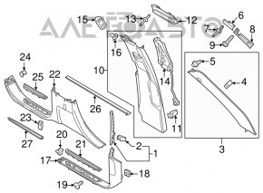 Capacul stâlpului frontal stânga Porsche Cayenne 958 11-14 alcantara negru