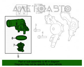 Corpul termostatului Jeep Grand Cherokee WK2 16-22 3.6 în ansamblu, format din 2 piese