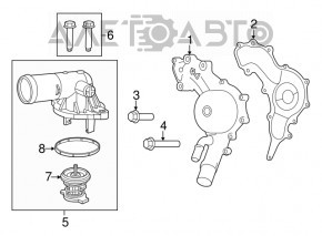 Corpul termostatului Jeep Grand Cherokee WK2 16-22 3.6 în ansamblu, format din 2 piese