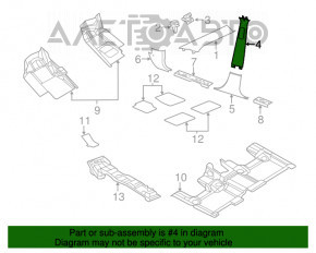 Capacul stâlpului central, curea superioară stânga Jeep Grand Cherokee WK2 11-15 negru, uzat.