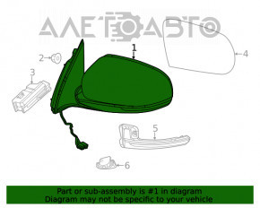 Oglindă laterală stângă Jeep Cherokee KL 19-21, 7+7 pini, verde, BSM, încălzire, iluminare, semnalizare, verde.