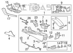 Consola centrală cu cotieră pentru Cadillac ATS 13- piele, maro, defect de piele, prindere ruptă.